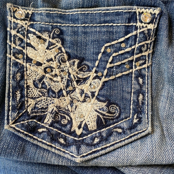 Y2K Trashy McBling Distressed Low Rise Bling Diamond Jeans Size 10 Embroidered - Picture 14 of 16